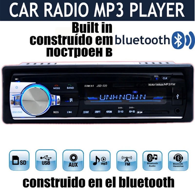 Авторадио 12 в Bluetooth V2.0 автомобильное радио стерео тире 1 Din FM Aux вход приемник SD USB MP3