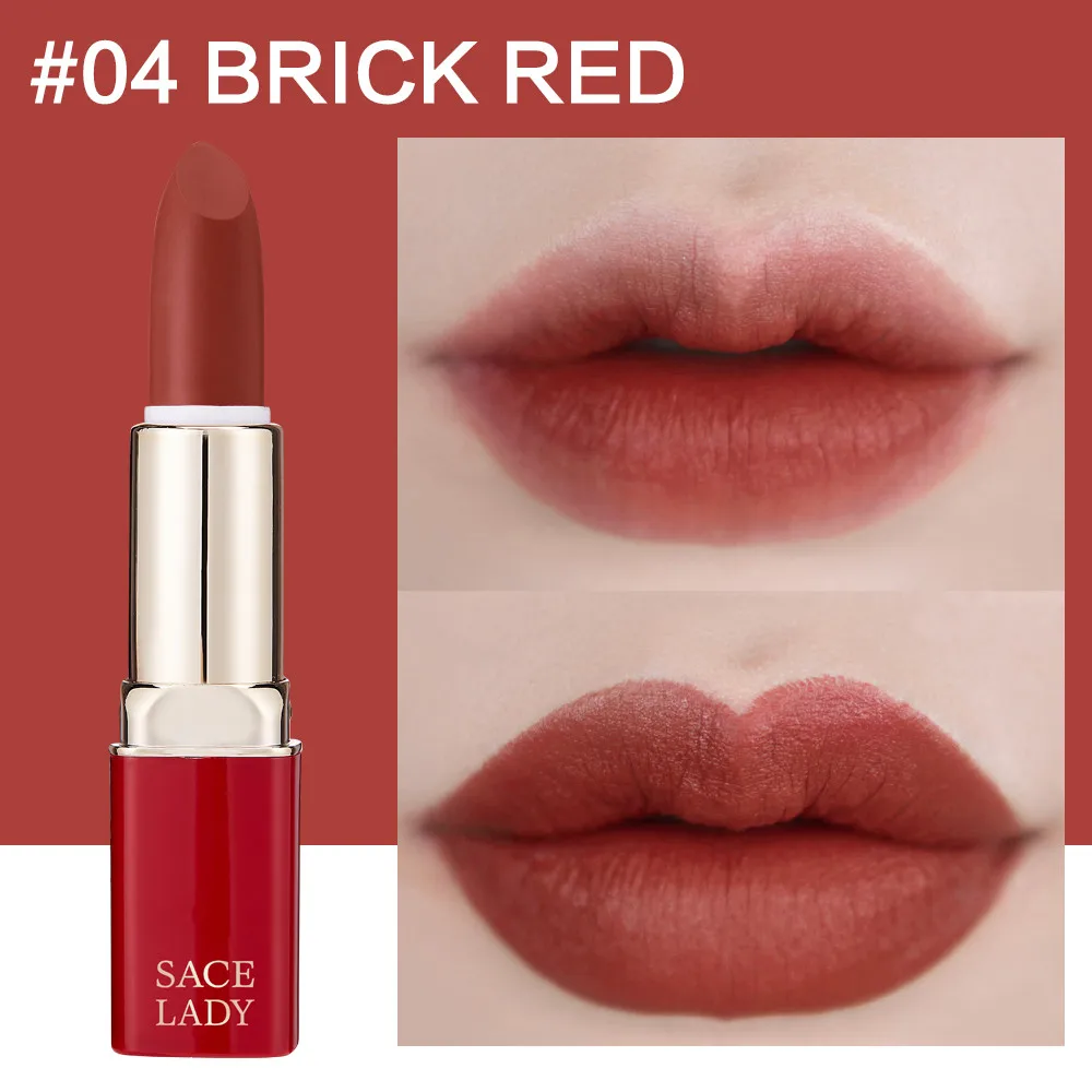 04 Brick Red SACE LADY, 12 цветов, матовая губная помада, макияж, водостойкая, Обнаженная губная помада, макияж, стойкий, красный цвет, для губ, красота, сексуальный бренд, косметика - Цвет: 04 Brick Red