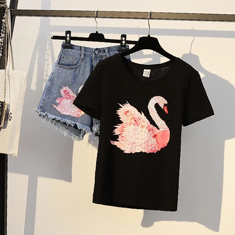 Новинка женский черный белый плюс размер 5XL летний комплект из 2 предметов