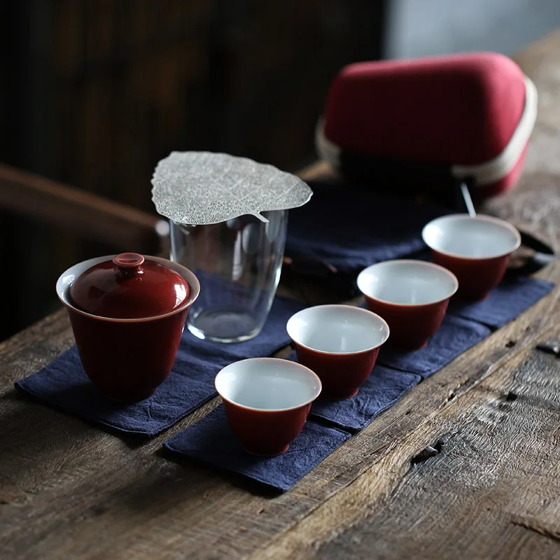 Style D TANGPIN керамический чайник gaiwan Чайные чашки китайский портативный дорожный чайный набор с сумкой для путешествий - Цвет: Style D