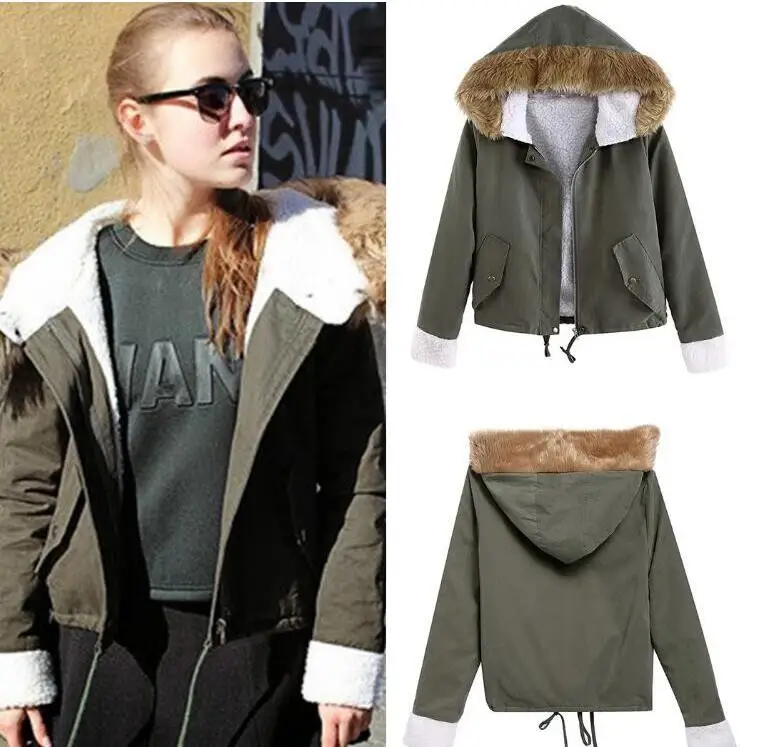 2017 корейские модные женские зимние пальто армейский зеленый воротник из