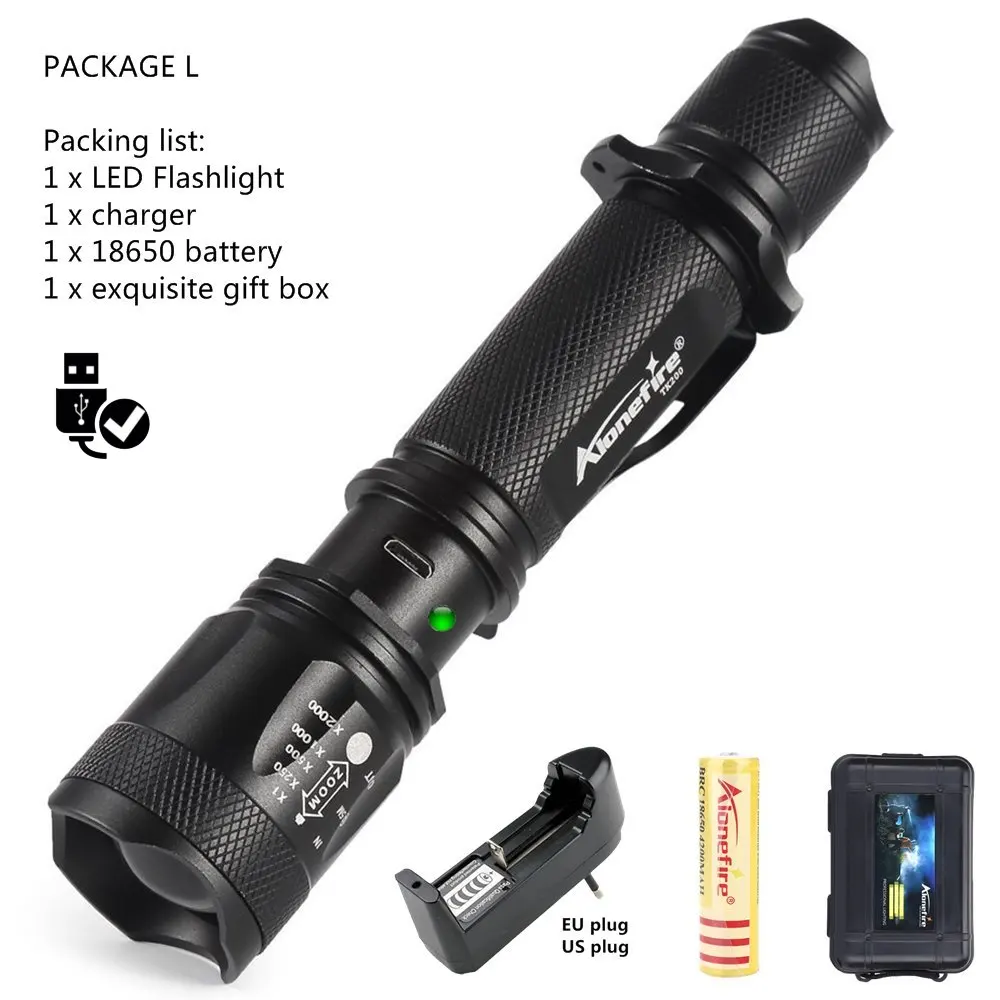 PACKAGE L AloneFire TK200 мощный светодиодный светильник-вспышка xml L2 с подзарядкой от usb, тактический фонарь, светильник-вспышка для альпинизма - Испускаемый цвет: PACKAGE L