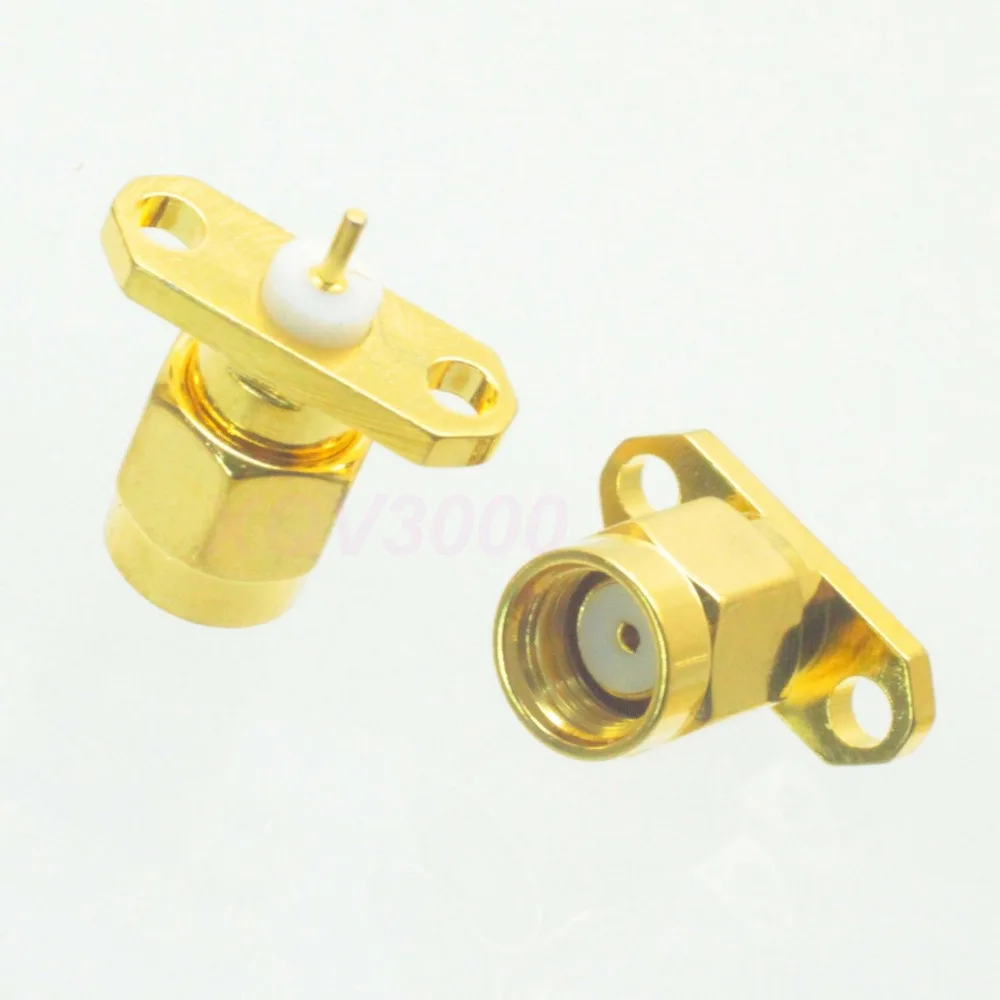 1 шт. коннектор RP * SMA штырьковый разъем с 2 отверстиями фланцевый припой из ПТФЭ