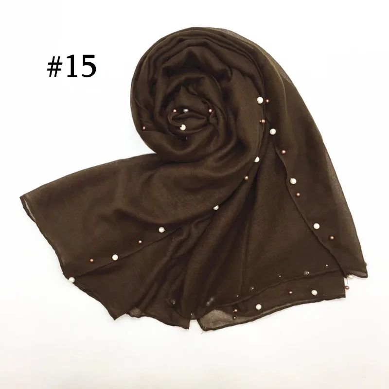 number 15 Новинка, Лидер продаж, простой Разноцветный жемчуг, hijabs, женская вискоза, однотонный шарф, красивый шарф, украшенный бисером, мусульманская голова, обертывания, элегантные 10 шт., быстрая - Цвет: number 15