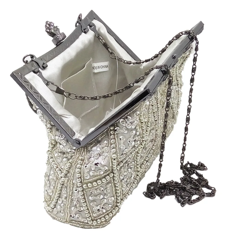 Boutique De FGG винтажный женский серебряный кошелек с металлическим каркасом в китайском стиле для вечеринки, свадьбы