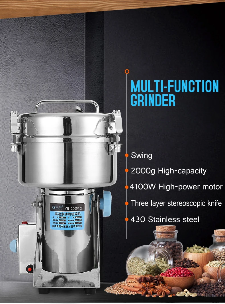 Food Mill 600g/3000W Mini Electric Grinder Spicery Pepper Stainless Steel Grinding Shredder Commercial/Home Kitchen Baking Tools