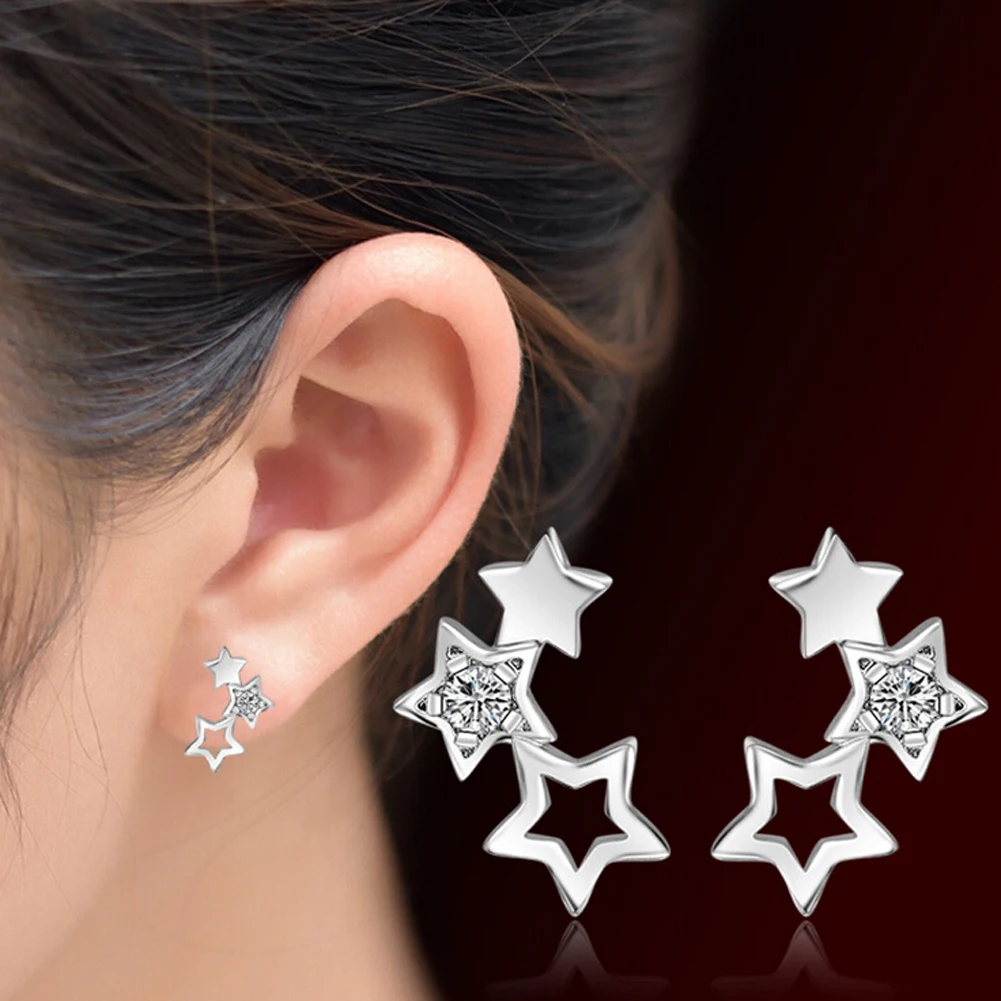 Женские серьги-гвоздики серебряного цвета с цирконом | Украшения и аксессуары