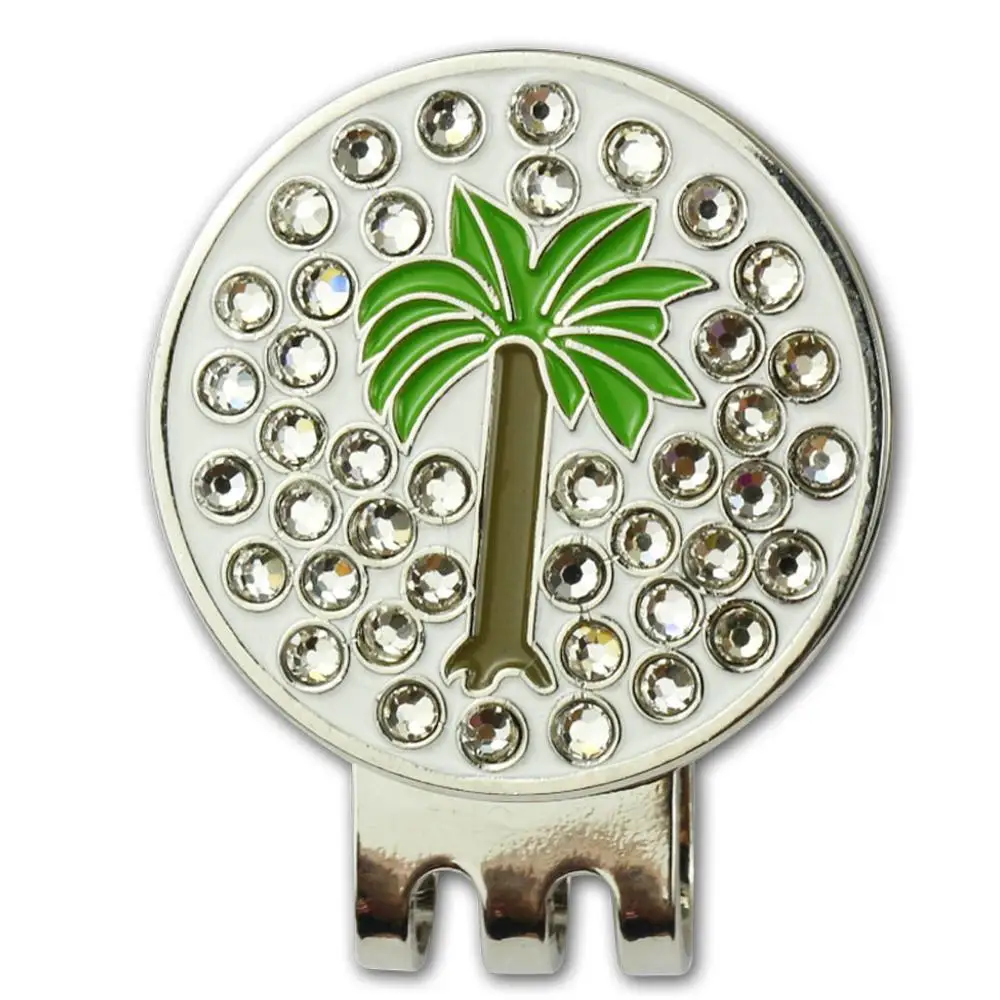 palm tree PINMEI Маркер для мяча для гольфа Наборы для шляпы для гольфа 1 шт. Кристаллический маркер для гольфа и 1 шт. Клипса для кепки Шинни Аксессуары Подарок для леди / детей гольфист - Цвет: palm tree