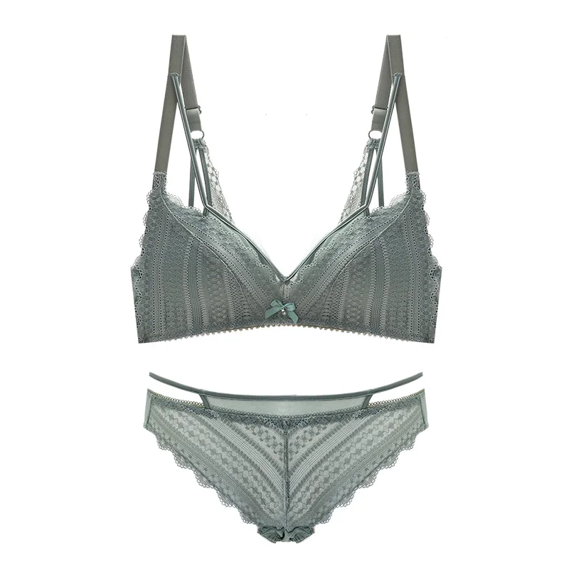 green bra set Meizimei комплект с бюстгальтером, тонкое кружевное короткое сексуальное белье, цветочный бюстгальтер, бюстгальтер для молодых девушек, бюстгальтер для женщин, супер пуш-ап трусики, маленькая грудь - Цвет: green bra set