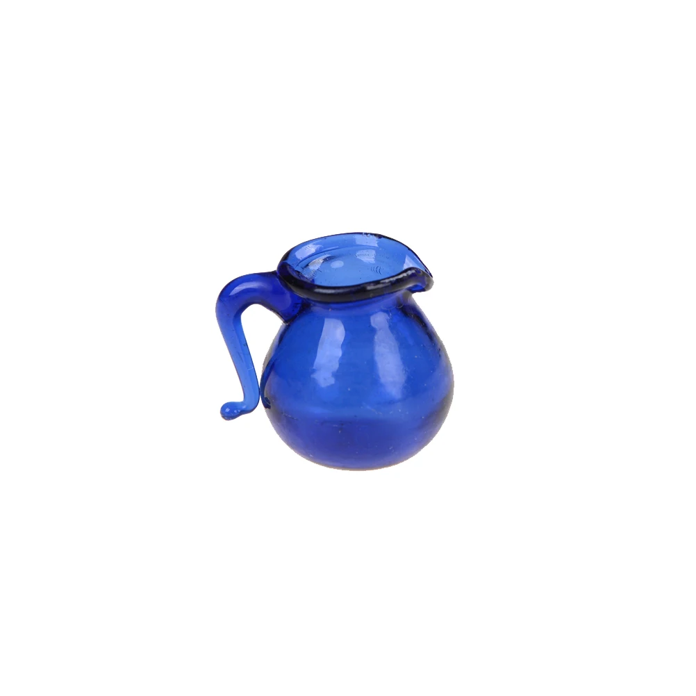 

1PCS Water Jar Pot Dollhouse Miniature Dinning Room Blue Glass Water Pitcher Jar Pot 1/12 Scale Kitchen Decoration