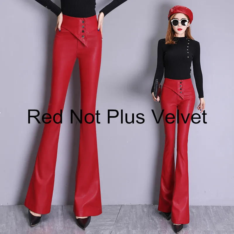 not plus velvet Осень-зима пикантные красные, черные из искусственной кожи длинные брюки тощие детски брюки-клеш для Для женщин женские Повседневное штаны Панталоны - Цвет: not plus velvet