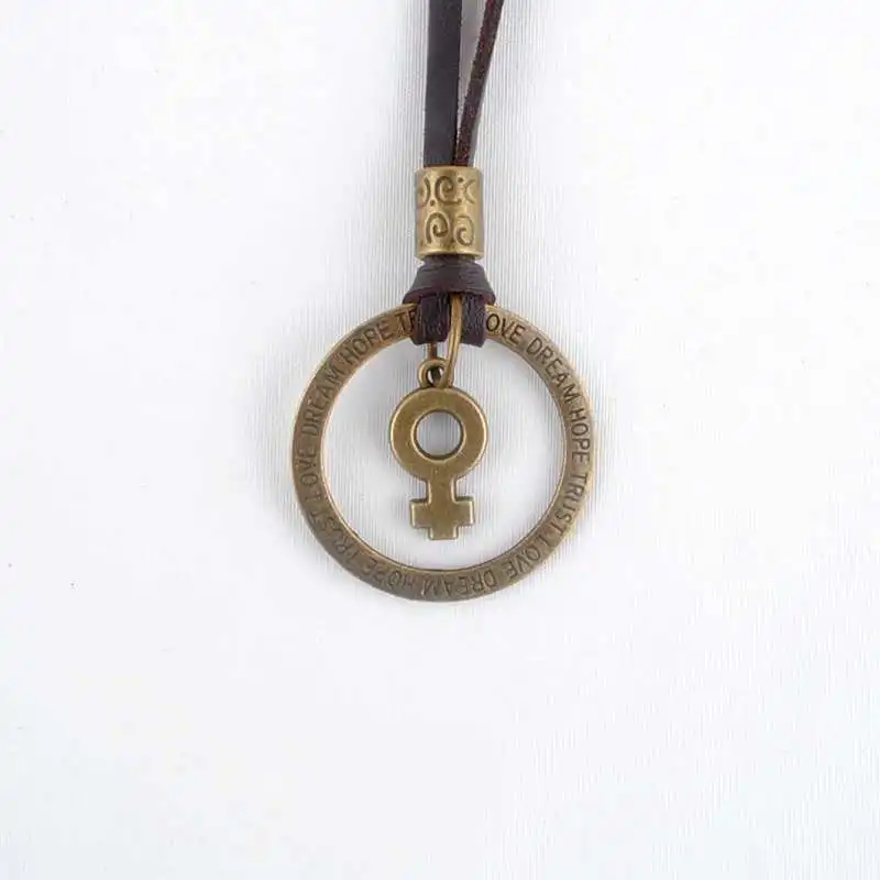 Антикварная винтажная Длинная цепочка из веревки ожерелье сплав круг