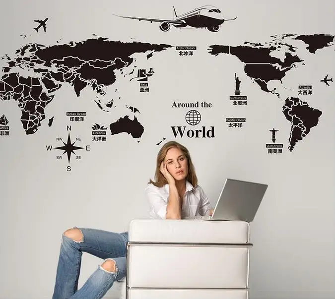 74 см * 122 большая карта мира настенные наклейки оригинальные креативные буквы