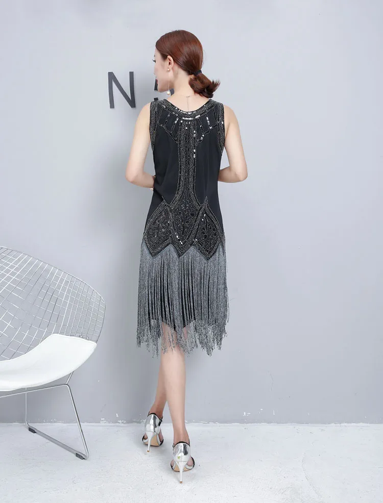 

Plus Size Mesh Women Dress Rushed Zanzea 2019 New Europe And America Sequins Tassel Sleeveless Cocktail Reception Annual Dinner