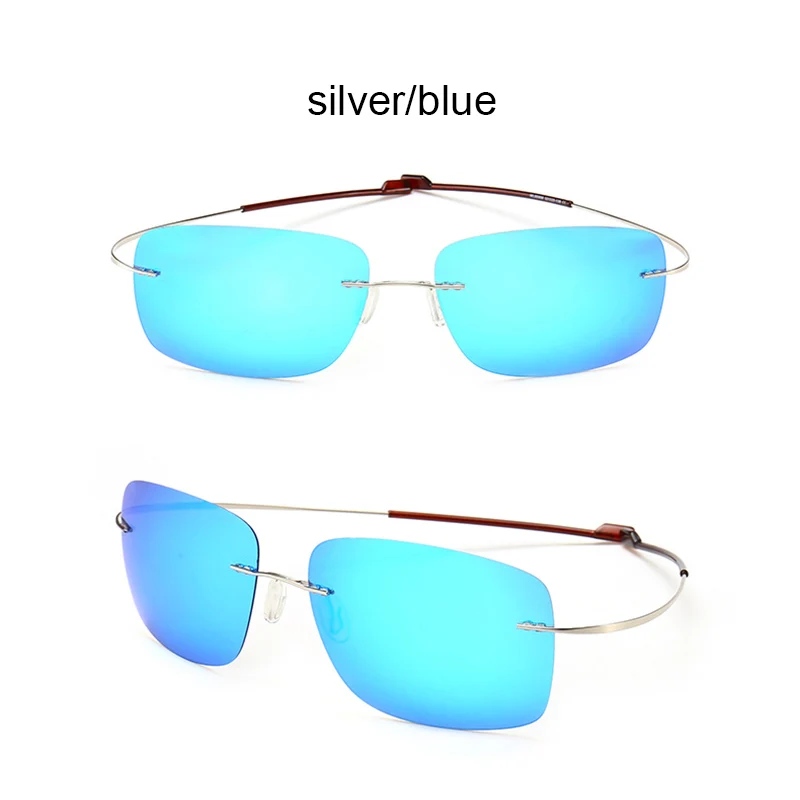 silver blue Поляризованные солнцезащитные очки без оправы из чистого титана, легкие, 8 г, только без оправы, для вождения, мужские легкие зеркальные очки без оправы - Цвет линз: silver blue