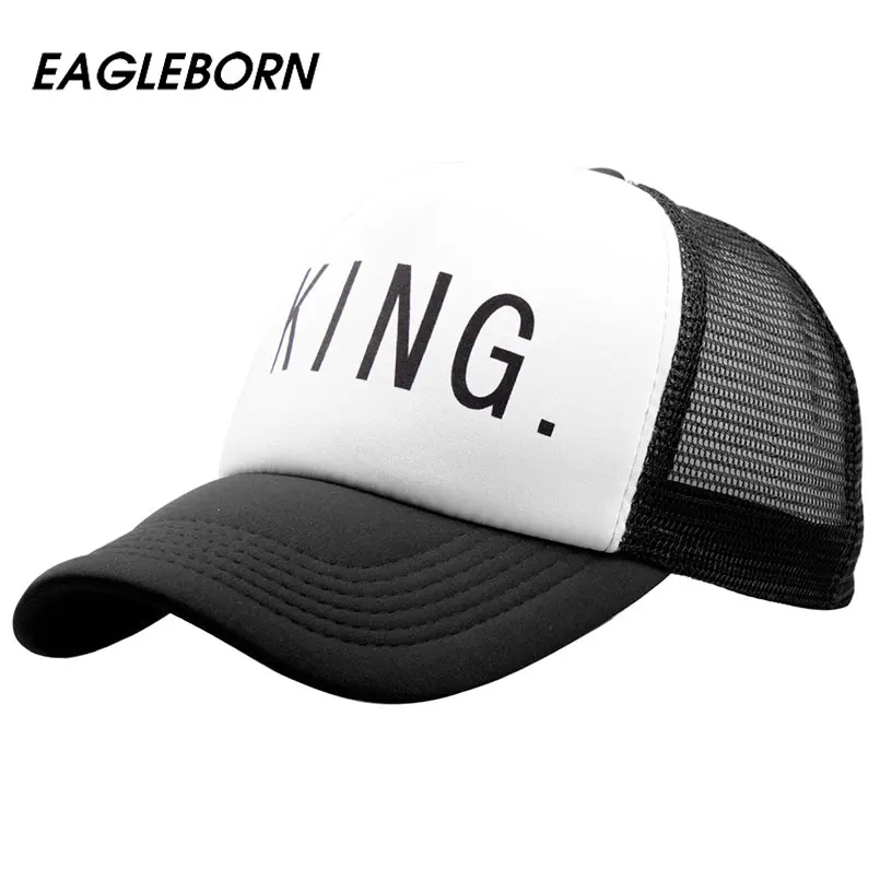 

[EB] Hot Sale KING QUEEN Print Trucker Caps Men Women Couple Mesh Summer Baseball Cap Visor Snapback Hat White Black Gifts