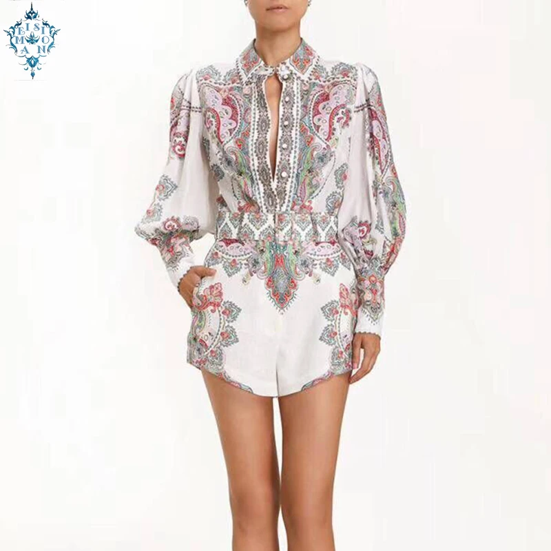 Ameision Цыганская ДЕВУШКА BOHO барокко печатных женщин 2 шт костюмы 2019 лацканы