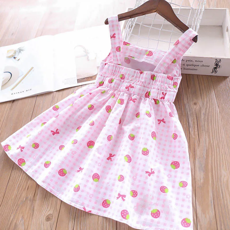 Everweekend Girls Plaid Striped Bow Straps Dress Print Strawberry Watermelon Summer Holiday Clothes Candy Color Sweet Kids | Детская