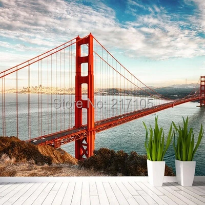 Бесплатная доставка Золотые ворота мост пейзаж город большие фрески гостиная