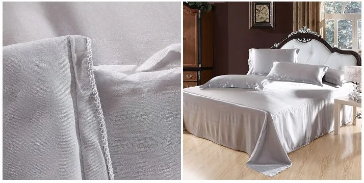 Комплект постельного белья из 7 предметов серебристый атласный Шелковый