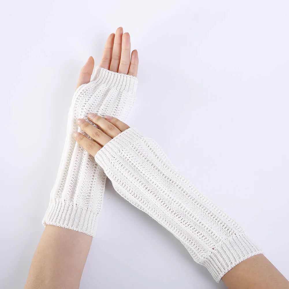 1 Pair Women Lady Girl Mittens Gloves Fingerless Knitting Long Fashion Solid Color For Winter LT88 | Аксессуары для одежды