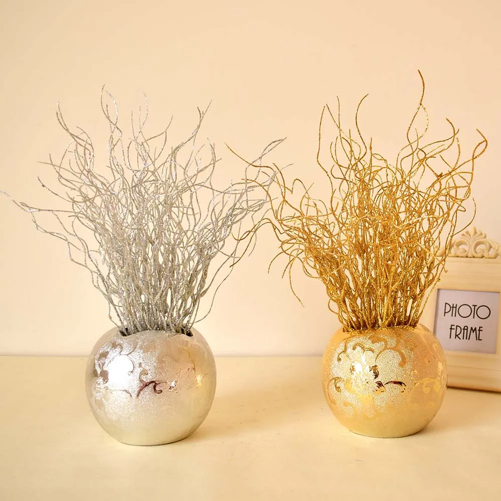 Модная ваза золотого и серебряного цвета с искусственными цветами набор для