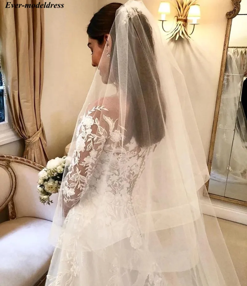 Vestido De Noiva/пляжные свадебные платья, свадебные платья BOHO, длинные рукава с аппликацией, полупрозрачный халат с круглым вырезом и пуговицами на спине De Mariee