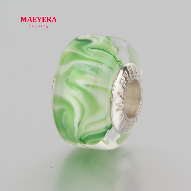 MAEYERA ювелирные изделия настоящее S925 ядро лампворк бусины зеленый муранский