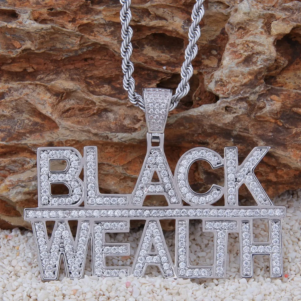 Uwin Necklace Jewelry Iced Out BLACK WEALTH Pendant &ampChains Men Women Fashion Hiphop Cubic Zirconia Bling CZ Tennis Chains | Украшения и
