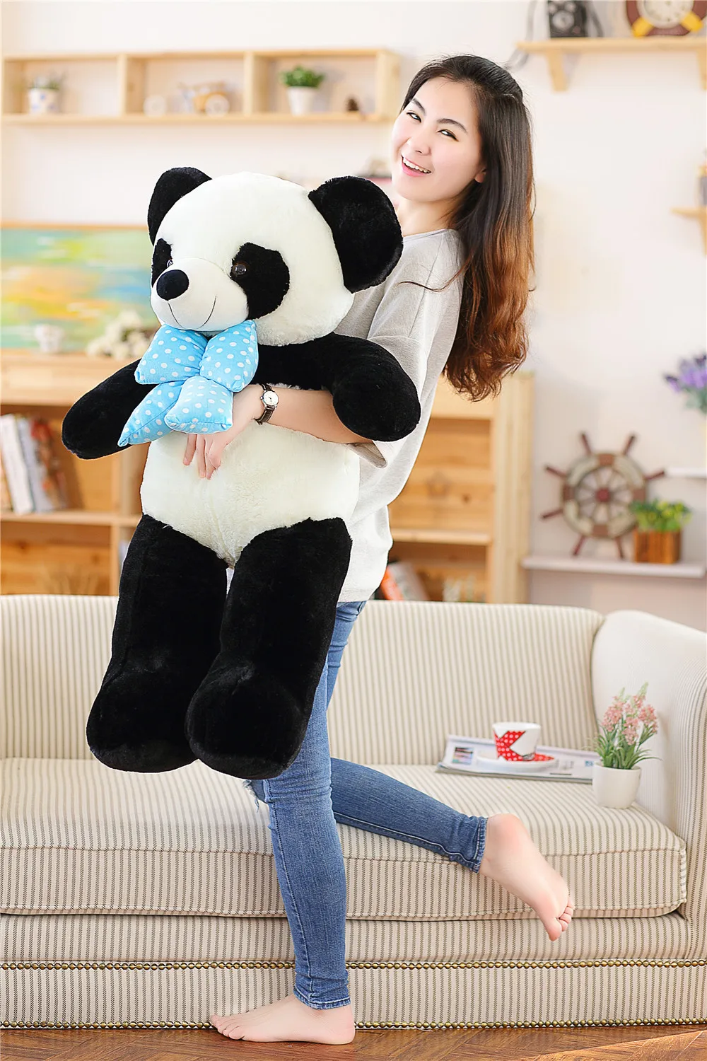

large 80cm bowtie panda plush toy soft doll throw pillow birthday gift b0493