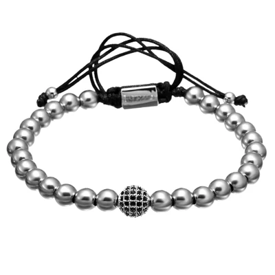 silver Mcllroy мужские браслеты, круглые бусины и 8 мм Micro Pave черные CZ бусины Micro Pave кубического циркония плетение Макраме Браслеты - Окраска металла: silver