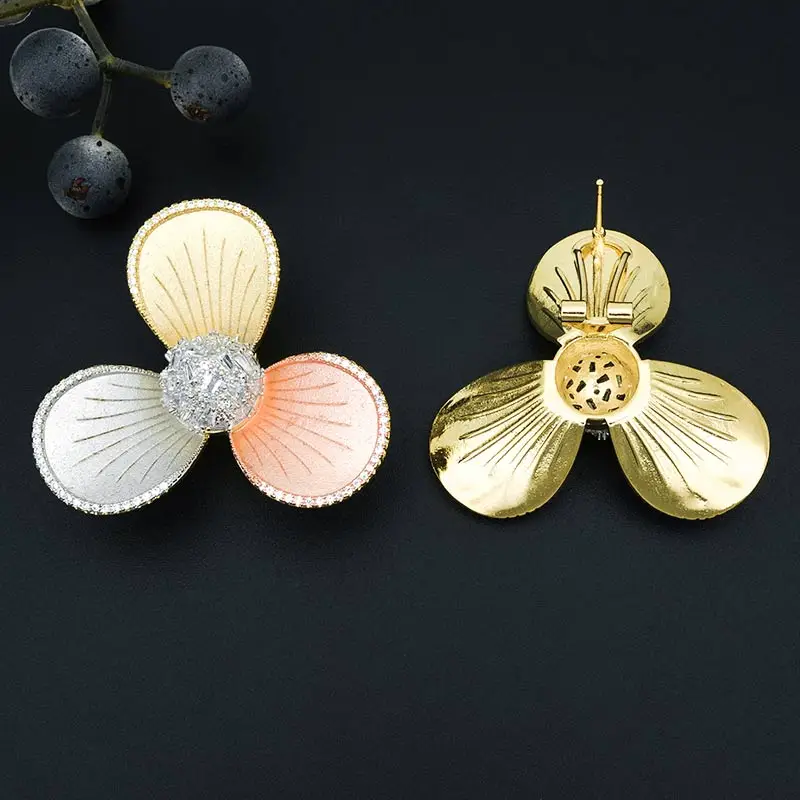 ModemAngel Elegant 3 Tone Gold Flower Earring Necklace Jewelry Set for Women Engagement Wedding Party Gift Fashion | Украшения и
