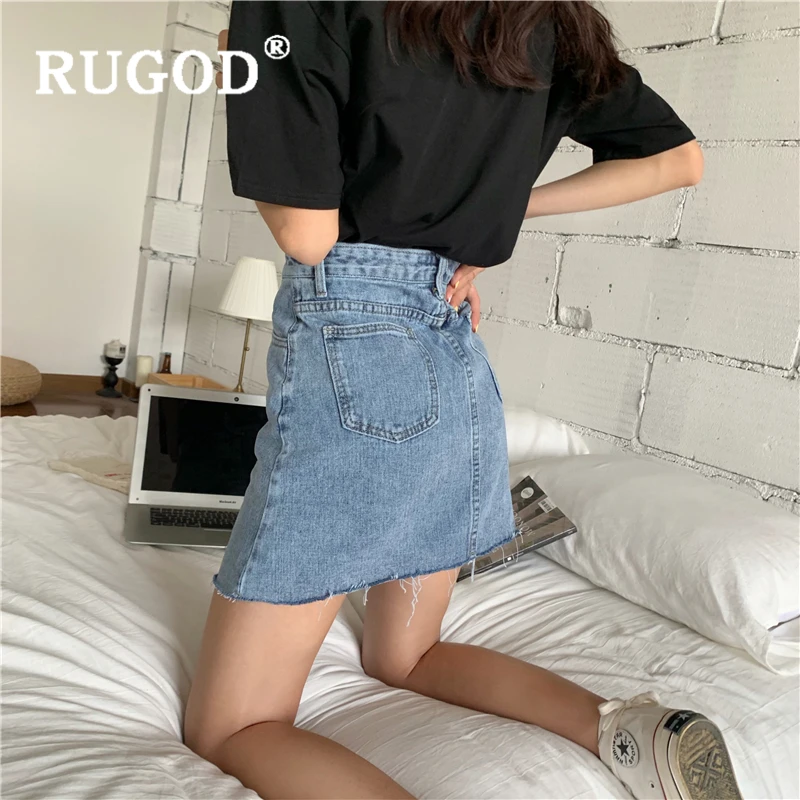 RUGOD корейский Нерегулярные мини джинсовые юбки женские модные пуговицы высокая