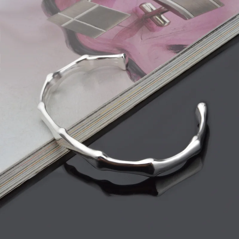 OMHXZJ Wholesale Personality Fashion OL Woman Girl Gift Silver Bamboo Shaped Open 925 Sterling Cuff Bangle Bracelet BR174 | Украшения и