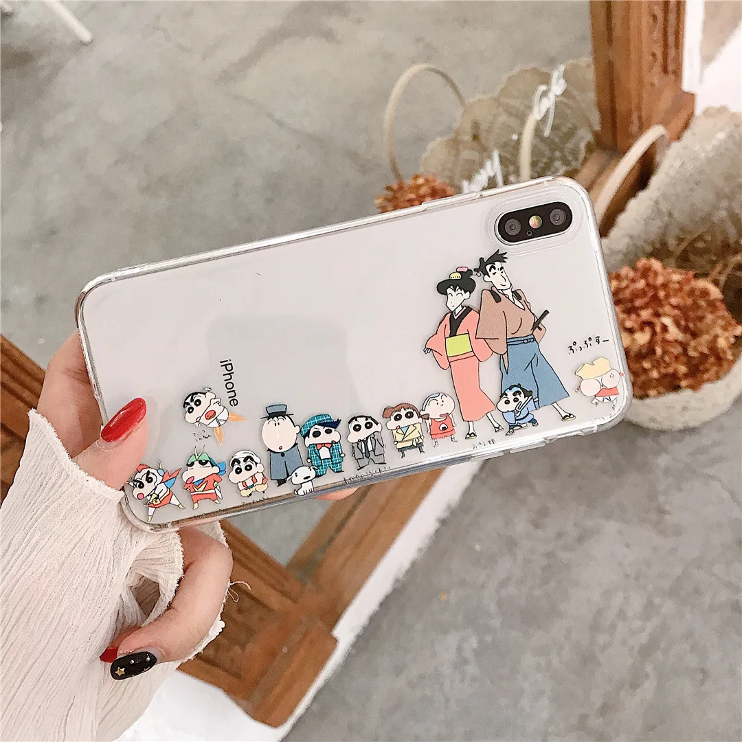 Japan Anime Crayon Shin-chan happy Family Phone Case For iPhone X XS MAX XR 7 8 6s Plus Cartoon Chi-bi Maruko Clear TPU Cover |