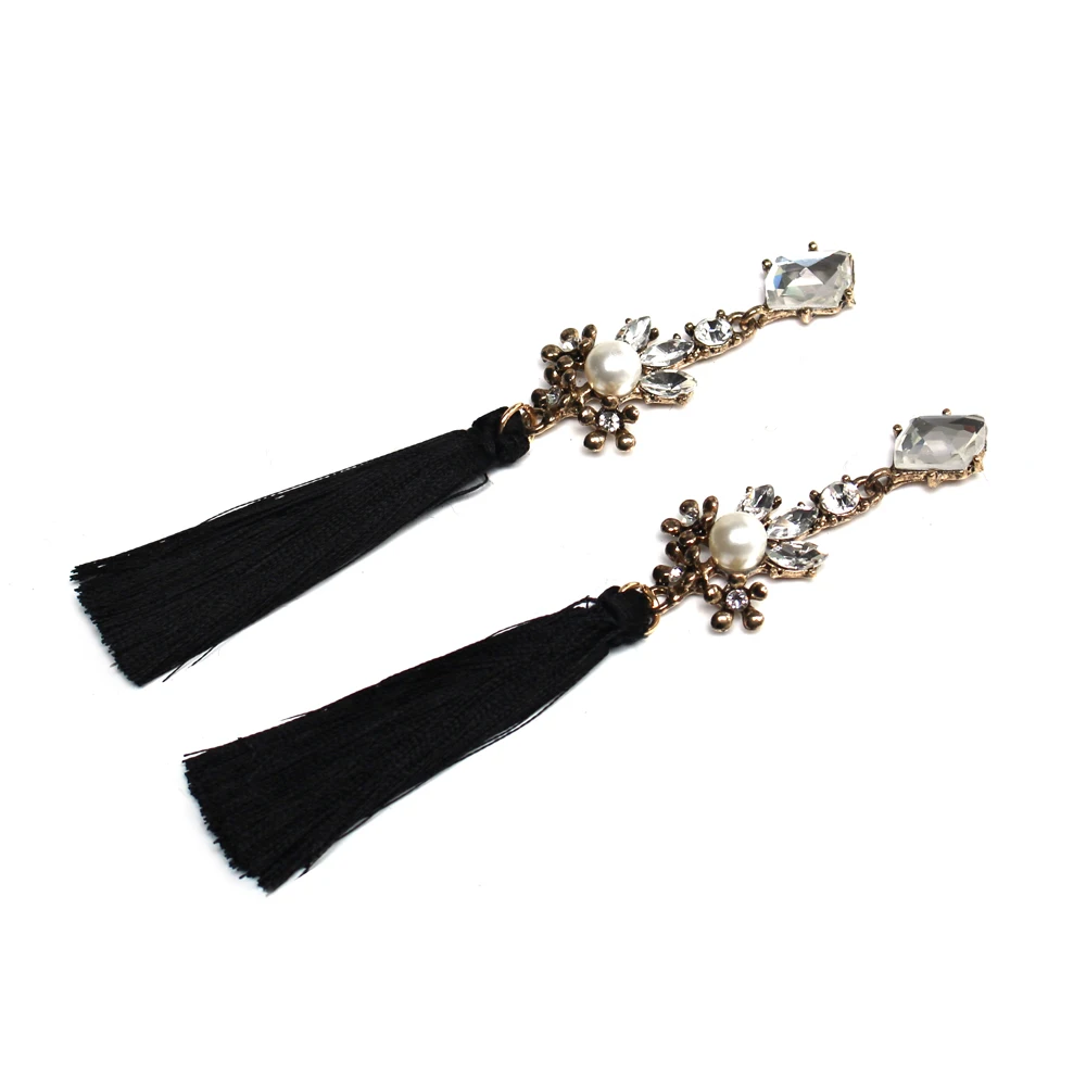 Fashion Jewelry Trend &amp Women pearl Drop Earrings Vintage tassel Blue black Long Gold Plated For | Украшения и аксессуары