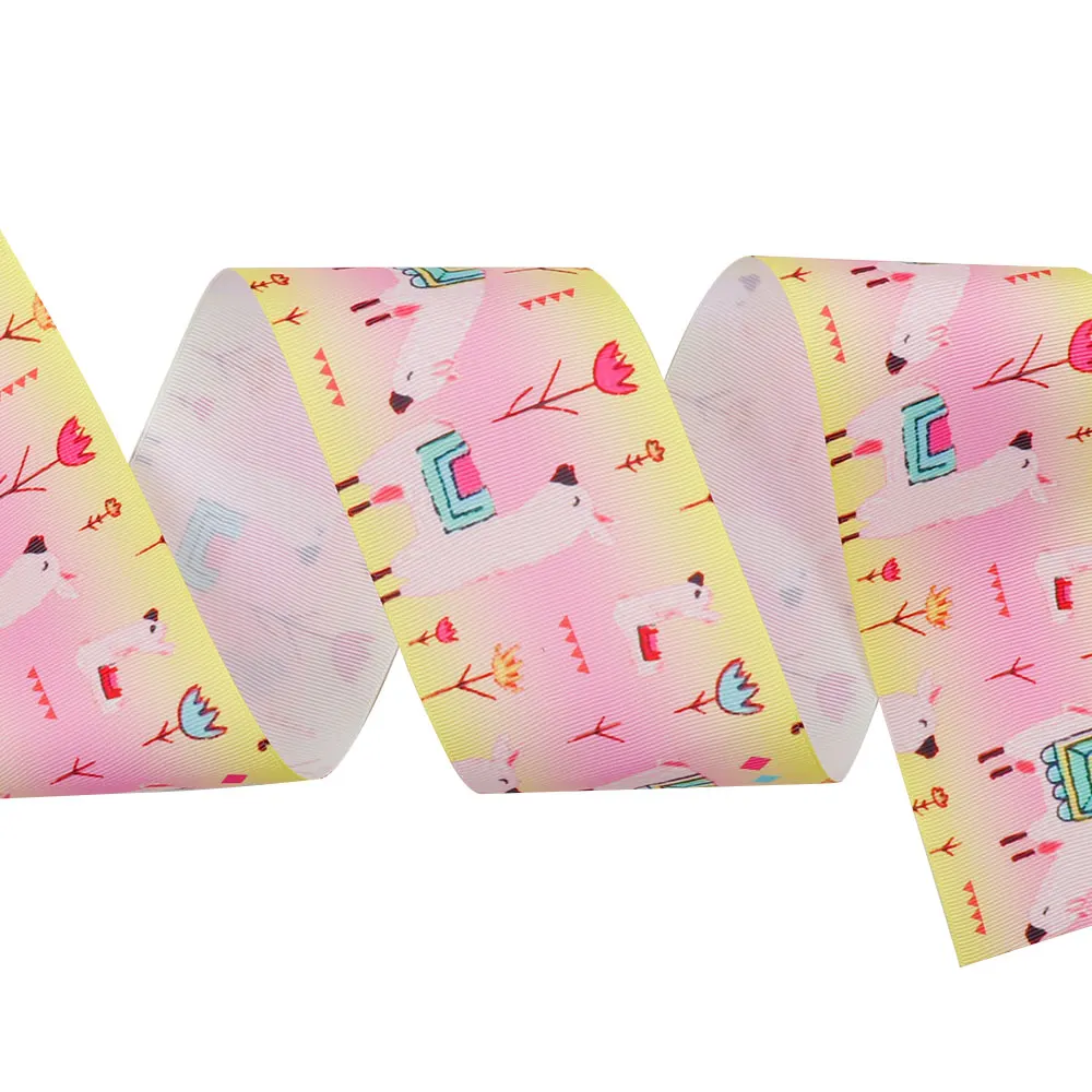 

Wholesale Grosgrain Ribbon Cartoon Alpaca Printed Transfer 75mm Ribbon DIY Hair Bow Accessories Ribbon For Crafts 100yards
