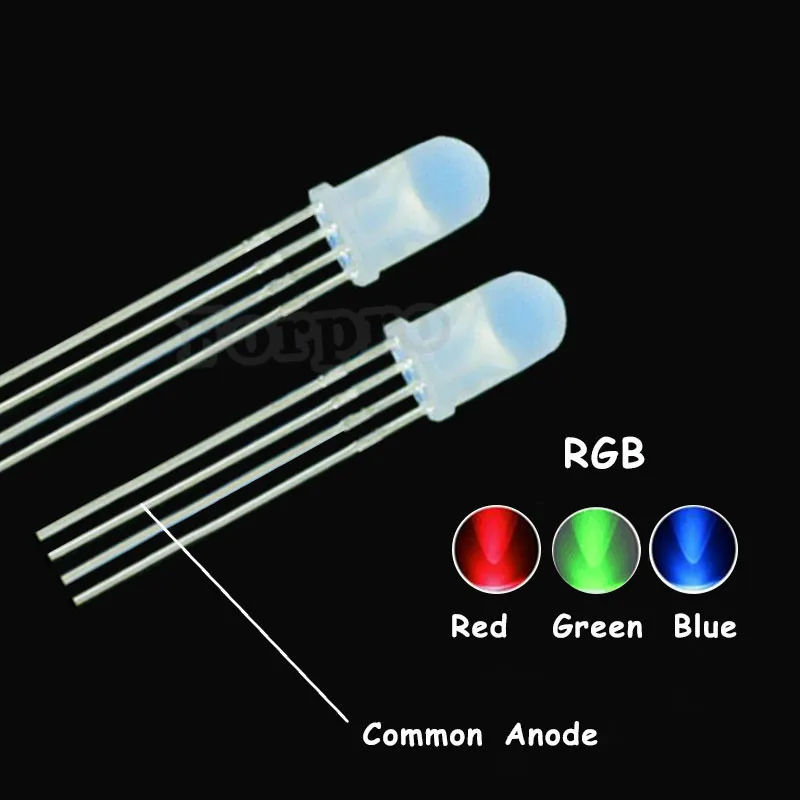 

Free shipping 100pcs/lot 5mm RGB LED Common Cathode/Common Anode 4 Pins Tri-Color Emitting Diodes f5 RGB Diffused