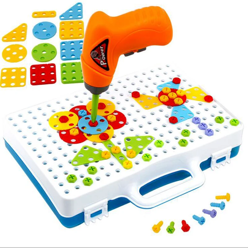 144pcs/lot Children Electric Drill Nut Toy Drills Screws Assembly Puzzle Blocks Toys Early Education Classic Boys Gifts | Игрушки и