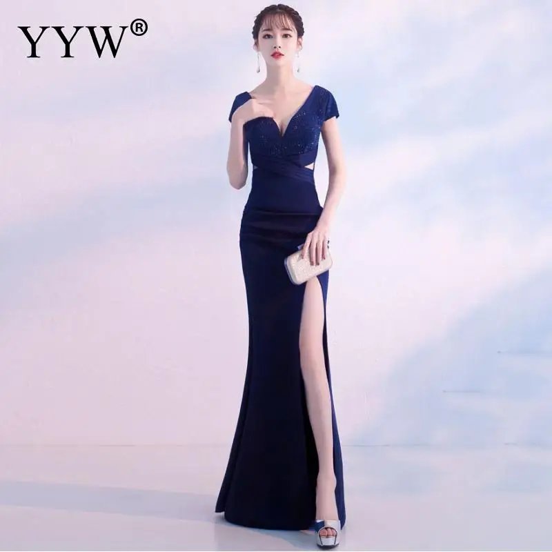 purplish blue Robe De Soiree сексуальное платье с глубоким v-образным вырезом, расшитое блестками, женское элегантное вечернее платье с открытой спиной, вечерние платья с разрезом сбоку, Длинные вечерние платья знаменитостей - Цвет: purplish blue