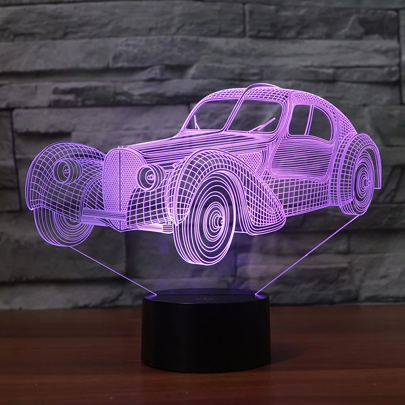 3D лампа в форме автомобиля Оптическая иллюзия ночник 7 меняющихся цветов