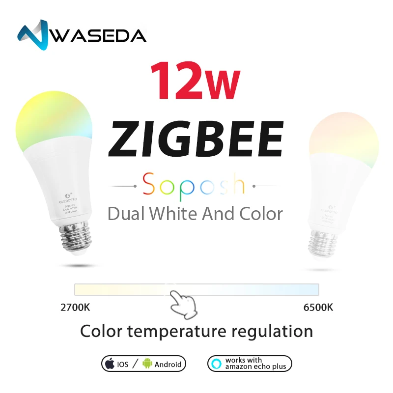 Васеда двойной белый и цвет 12 Вт светодиодная лампочка ZigBee RGB свет ww/cw AC100 240V ZIBEE ZLL