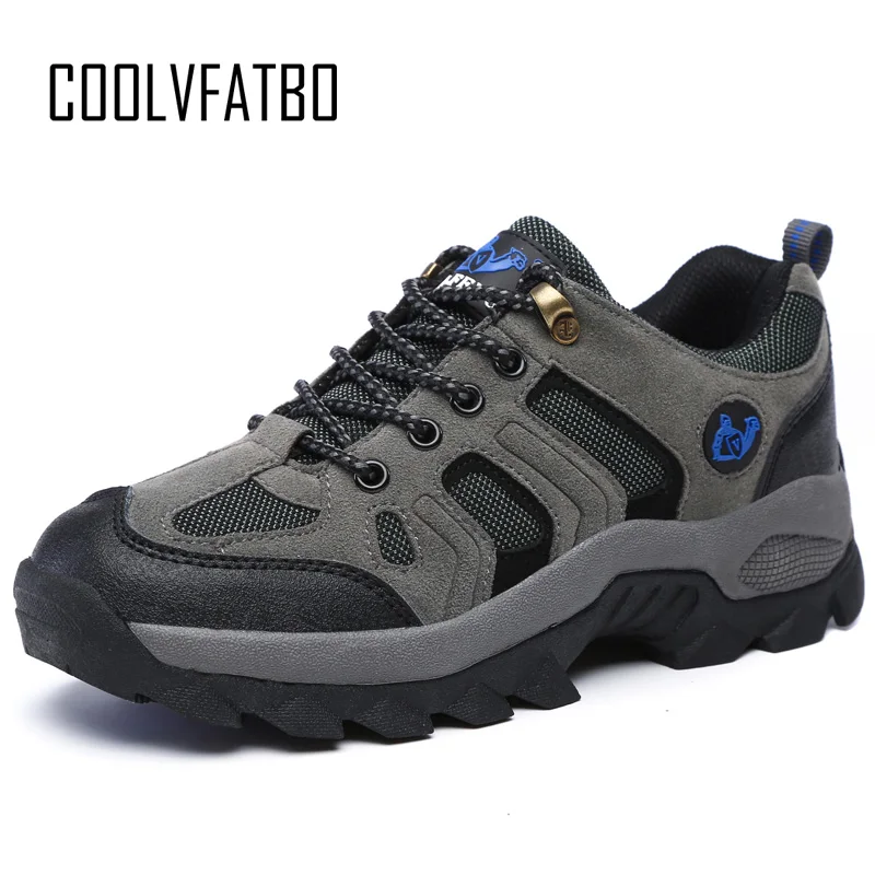 Blue COOLVFATBO военные тактические ботинки для мужчин, кожаные уличные кроссовки с круглым носком, мужская повседневная альпинистская походная обувь размера плюс 36-47 - Цвет: Blue