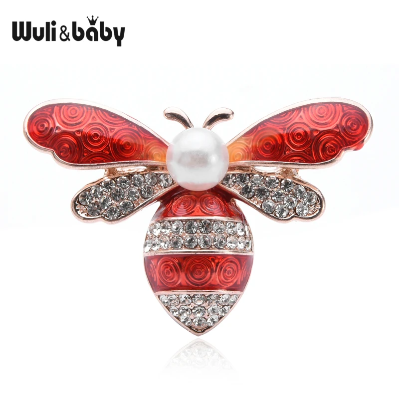 Красные и синие стразы броши в виде пчел Wuli& baby, женская и Мужская брошь с большим насекомым, булавки, подарки