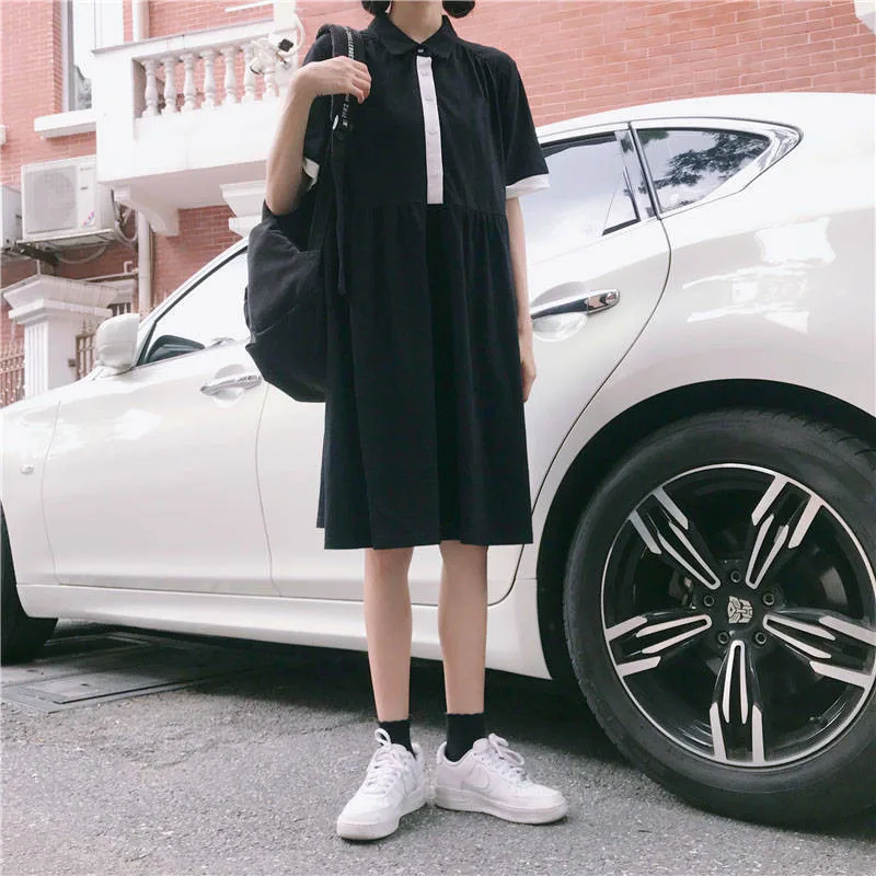 Женское летнее корейское платье Harajuku Ulzzang свободное тонкое универсальное милое