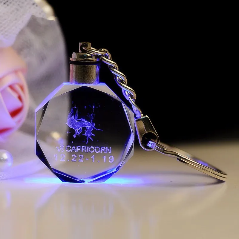 Лазерной Гравировкой Кристалл Зодиака брелок chaveiro llaveros chaveiros Ключ Сувенир Anillos