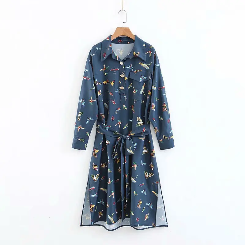 2018 za женское платье с цветочным принтом свободное завязками на поясе vestidos