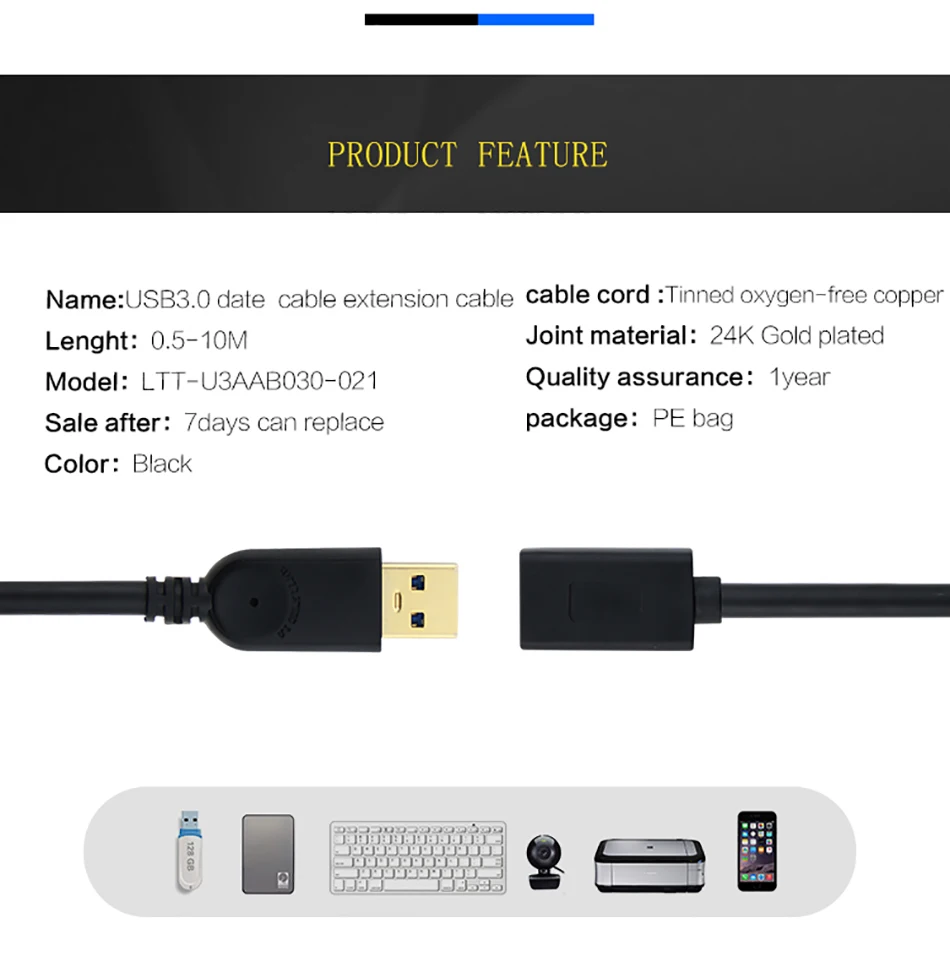 Кабель-удлинитель USB QGeeM, кабель USB3.0 для мужчин и женщин, Кабель-адаптер для синхронизации данных, 1 м, 3 м, 2 м, сверхскоростной Кабель USB 3,0