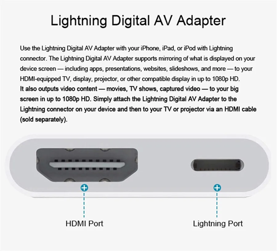 2 in 1 For Lighting Digital AV HDMI OTG Adapter 4K Cable Connector up to 1080P HD For iPhone X 5 5S 6 6S 7 8 Plus IPad Air IPod