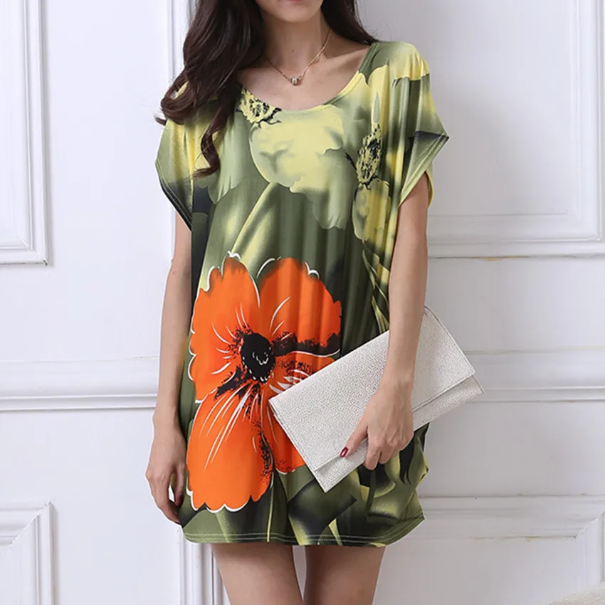 Новинка 2018 футболка платье плюс размер женское мини с коротким рукавом Свободные